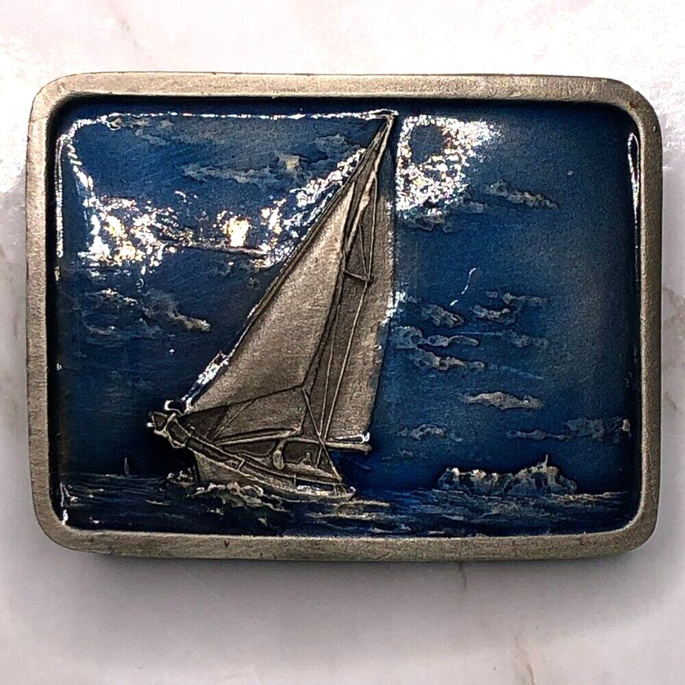 Vintage '78 Nautical Coastal Sailing Art to Wear Indiana Metal Craft Belt Buckle
